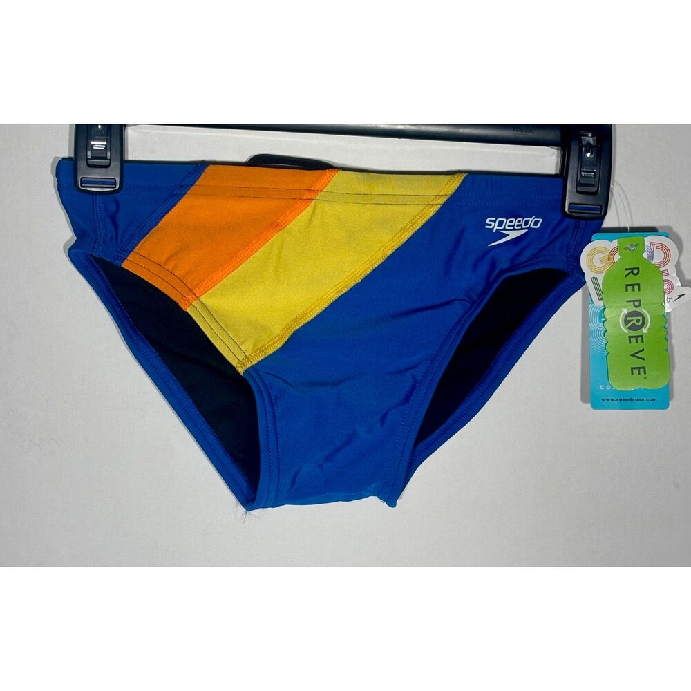 Speedo Eco Endurance Swim Brief Men's Size 28 Blue Yellow Orange NWT Drawstring